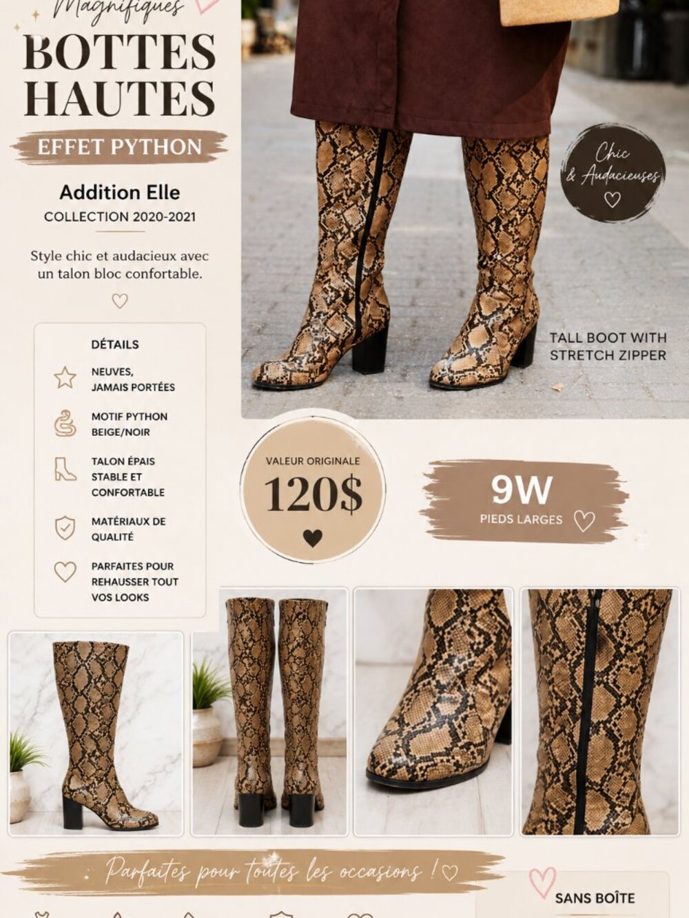 Addition Elle Python Print Knee High Boots – Size 9W